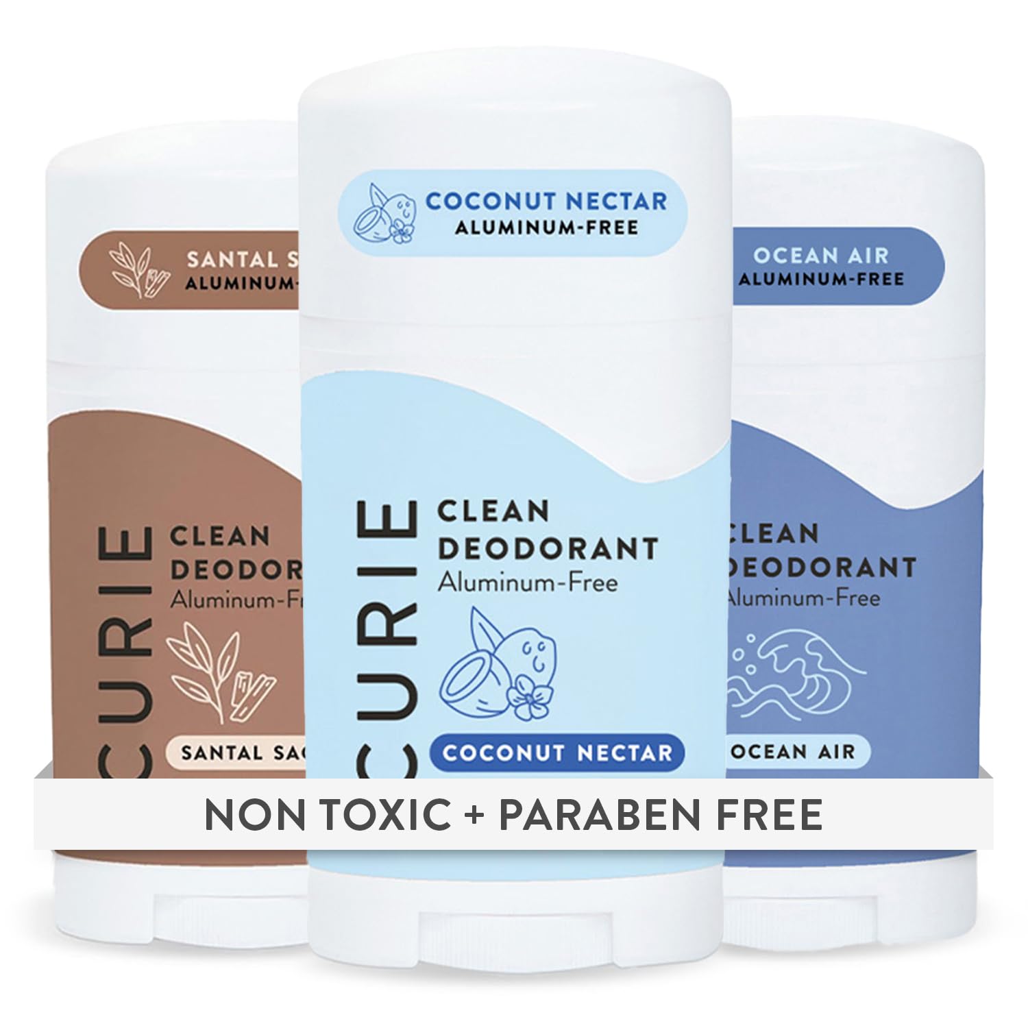 - Curie Natural Deodorant for Women Calm & Cool Stick Trio - Coconut Nectar, Ocean Air, and Santal Sage - Aluminum Free, Clean, Sustainable, Vegan, Paraben Free (3pk)
