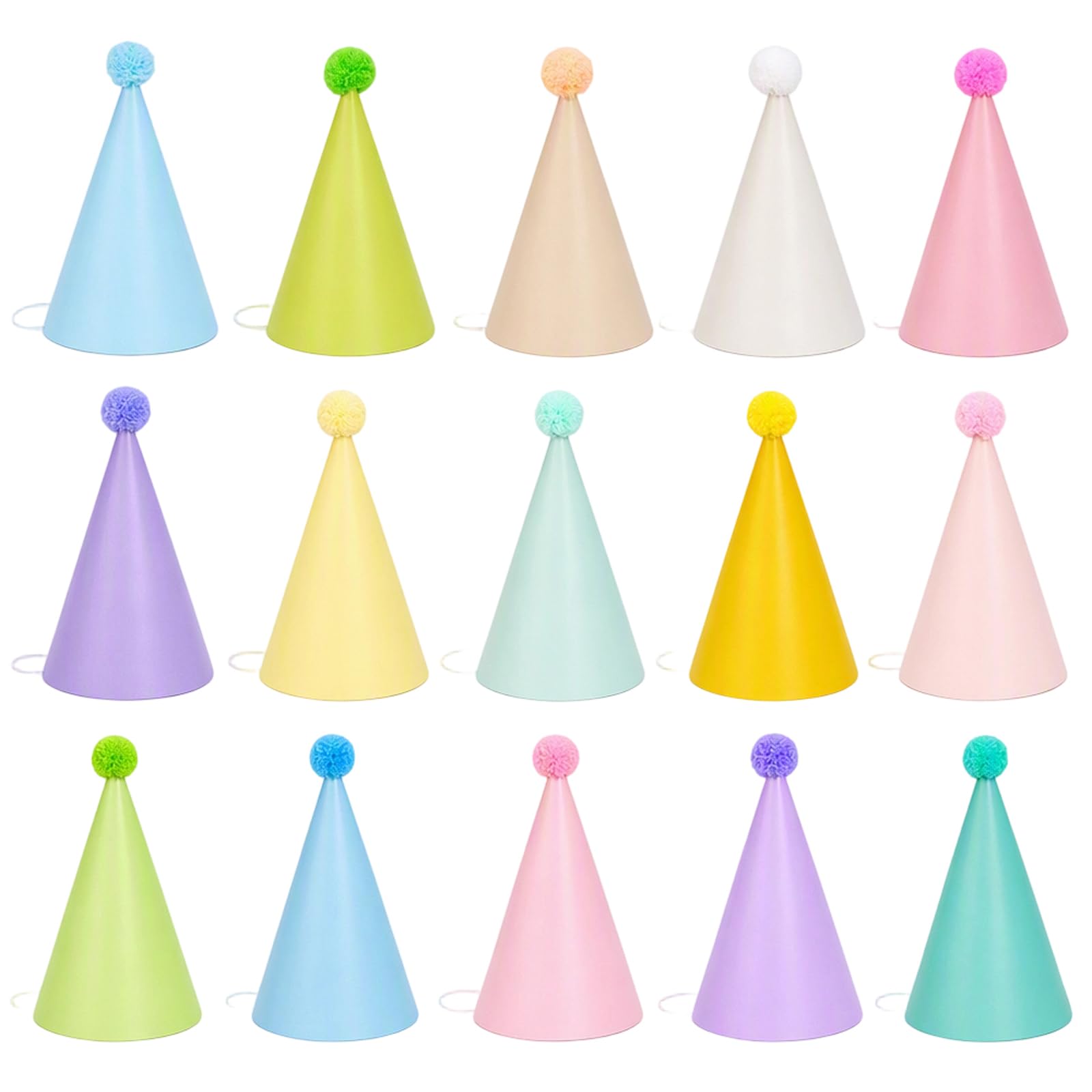 15 Party Hats for Teddys, Mini Cone Hats for Adults, Assorted Birthday Hat