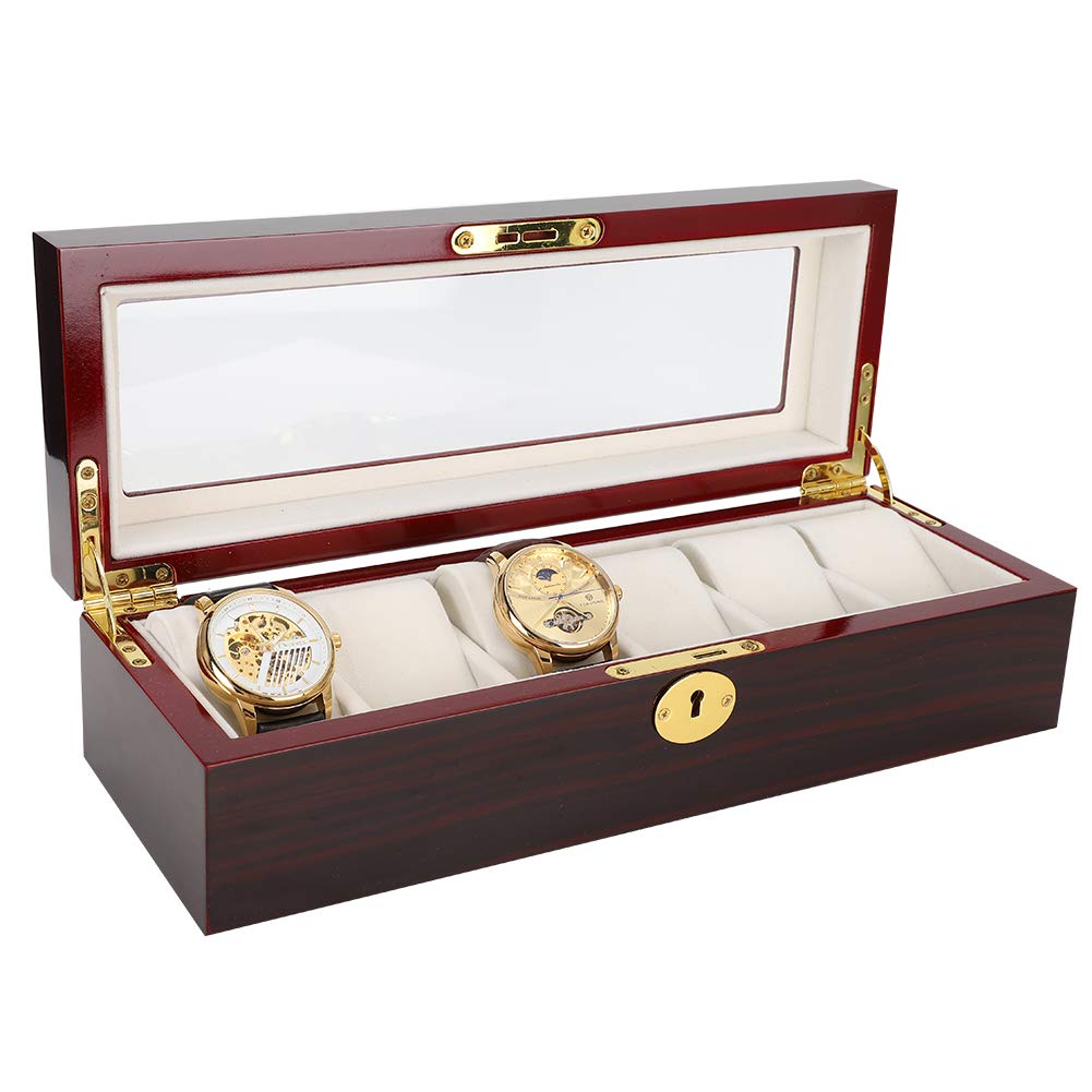 Scatola Porta Orologi con Chiave, Vetrina in Legno a 6 Griglie per Collezionisti, Organizzatore Sicuro per Orologi di Lusso, Protezione Durevole per Orologi, Ideale per