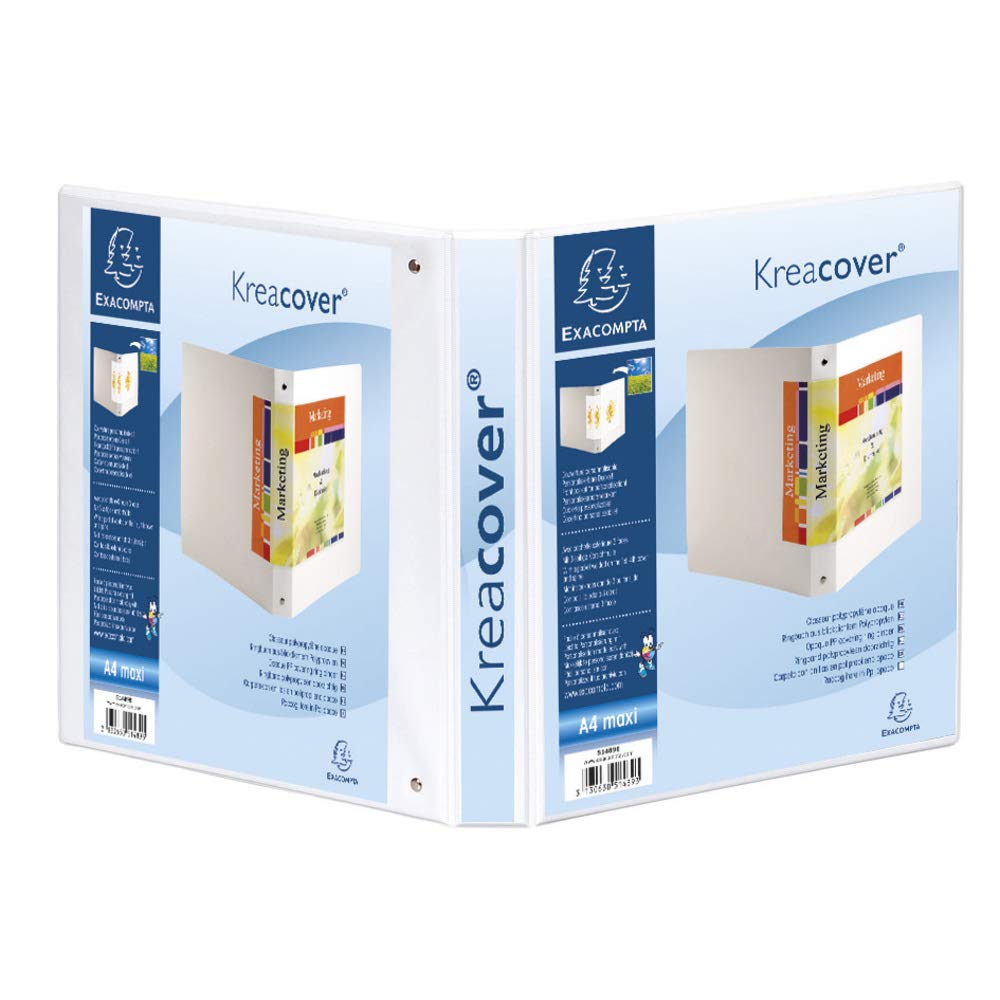 Exacompta - 51842E - Conf. da 10 Raccoglitori Personalizzabili - 4 Anelli a D 30 mm - Copertina Foderata PP con Tasca Fronte/Dorso/Retro - Dorso 47 mm - F.to Esterno 27.7x32 cm per A4 Maxi - Bianco