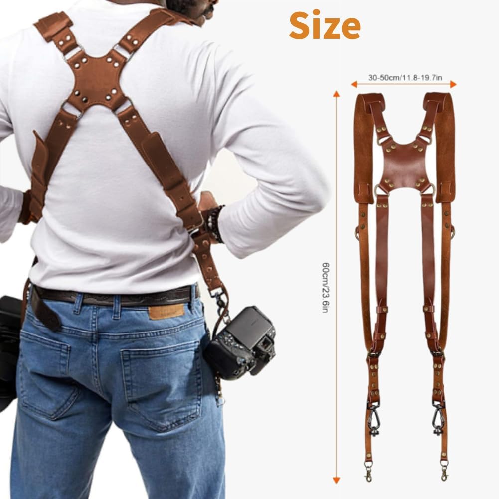 Cocoarm Double Shoulder Camera Strap Adjustable Dual Leather Double Shoulder Camera Harness Accessory for 2 Cameras