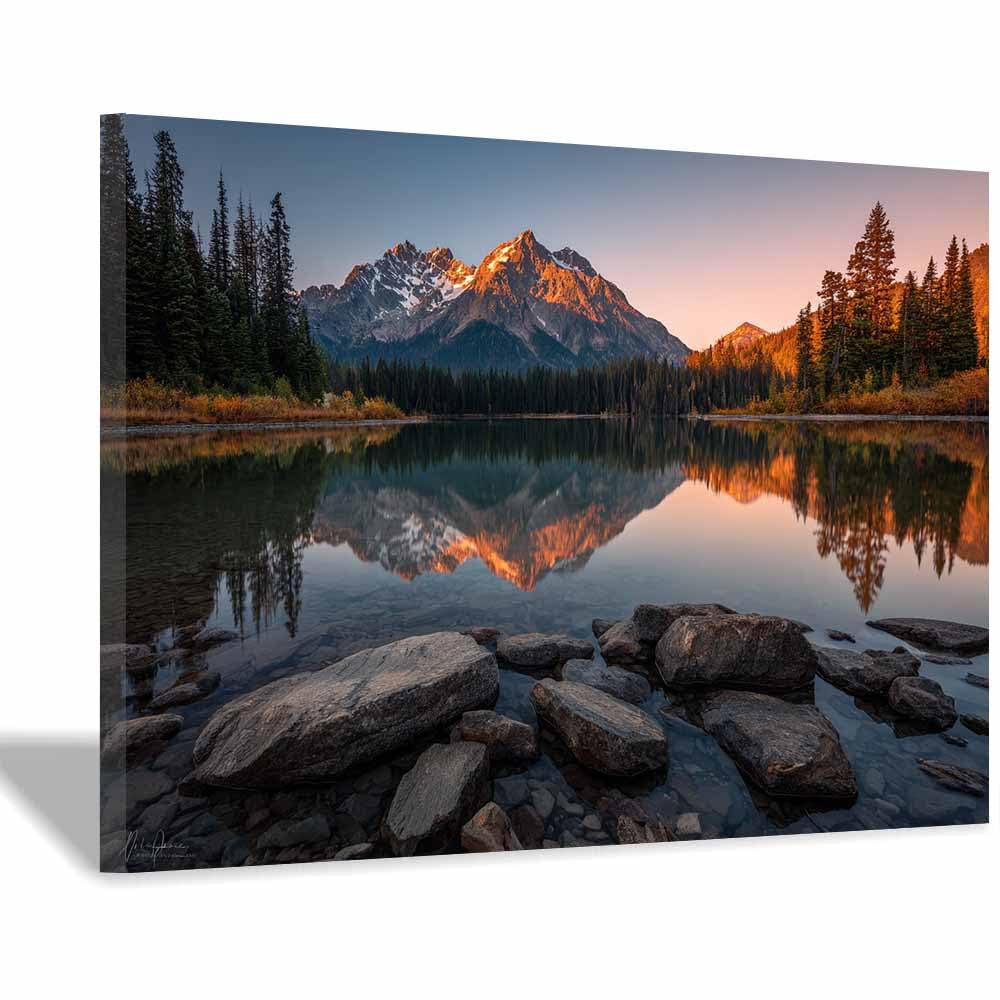 HUYEEI Landscape Wall Art Mountain shadow lake Modern Canvas Print On Artwork, Suitable for living room, bedroom, for Kids Room Decoretc.(orange)-60x80cm Framed