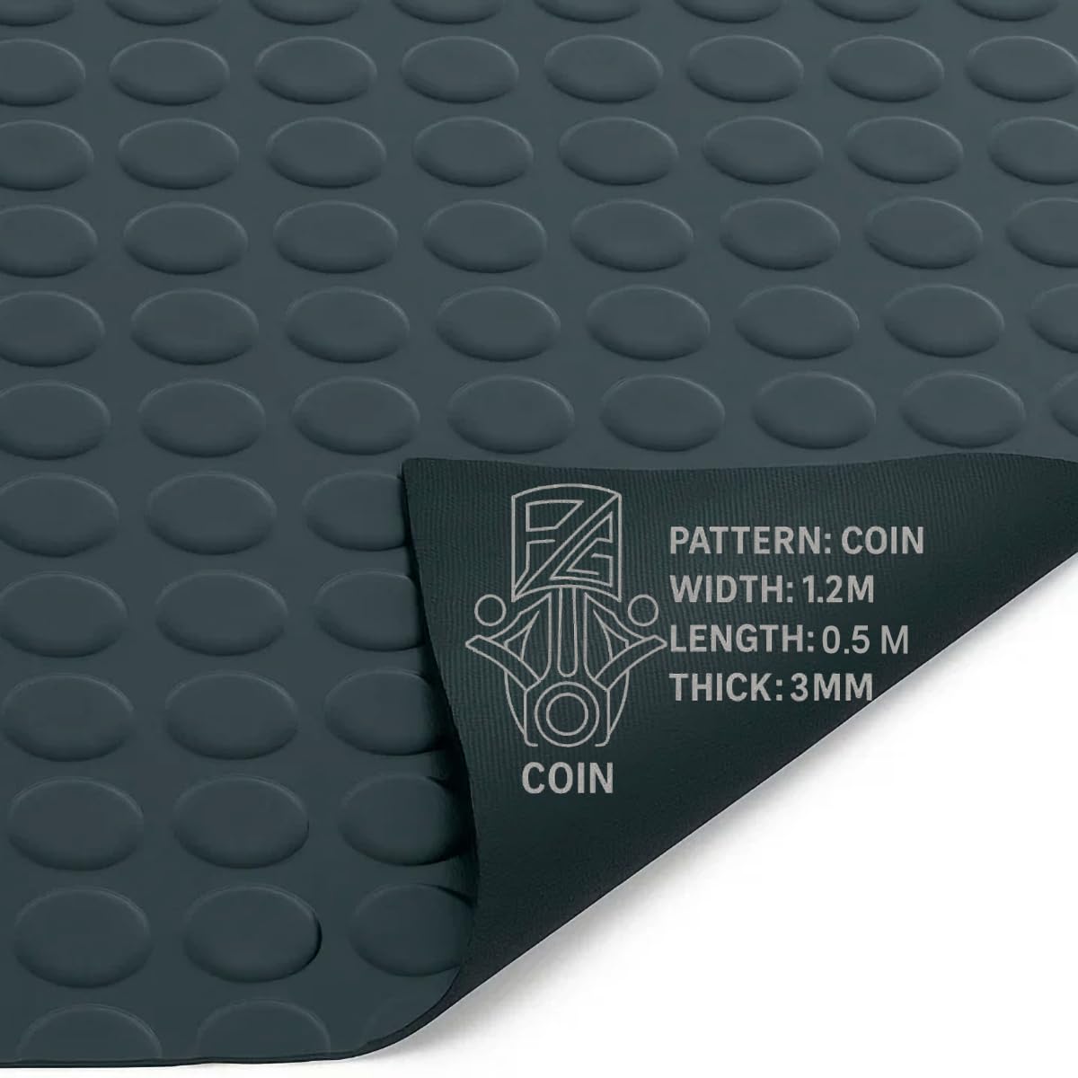 PG Floor Rubber Matting Roll 0.5m x 1.2m, 20m Black Non Slip Coin Mat, Heavy Duty 3mm Thick Waterproof Flooring for Garage Gym Van Shed