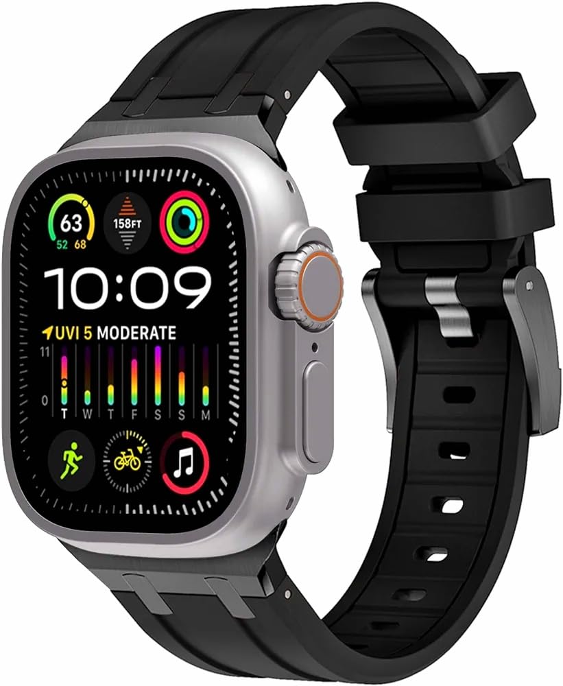 Dado Liquid Silicone Rubber Bands Compatible with Apple Watch Series 10 | Ultra 2 | 9 | 8 Ultra | 8 | 7 | 6 49/46/45/44/42 mm, Luxury Rubber Strap with Stainless Steel Adapter