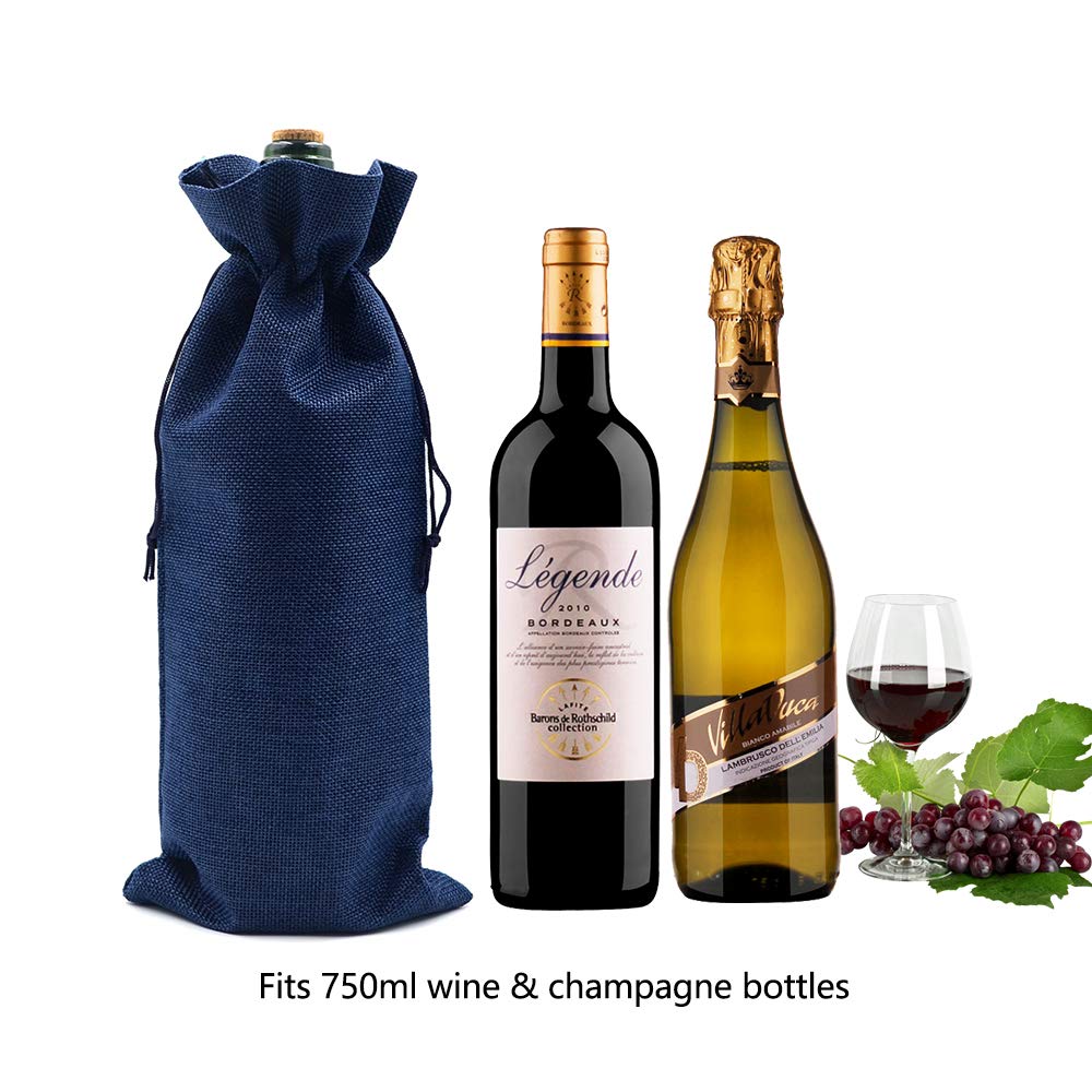 10 szt. woreczków na wino, ze sznurkiem, z juty, szampańskie, wino, na prezent, urodziny, wesele, imprezę, 35 x 14 cm (Royal Blue)
