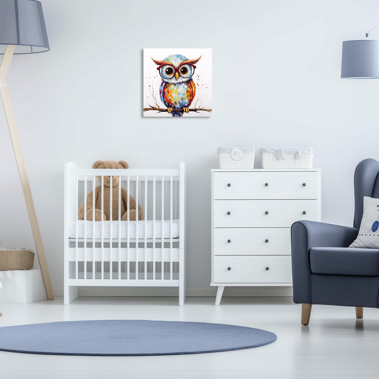 ZQQART Owl Picture Canvas Wall Art Colorful Animals with Glasses Painting Prints Funny Animal Poster for Kitchen Nursery Office Wall Decor (Owl,16.00" x 16.00")