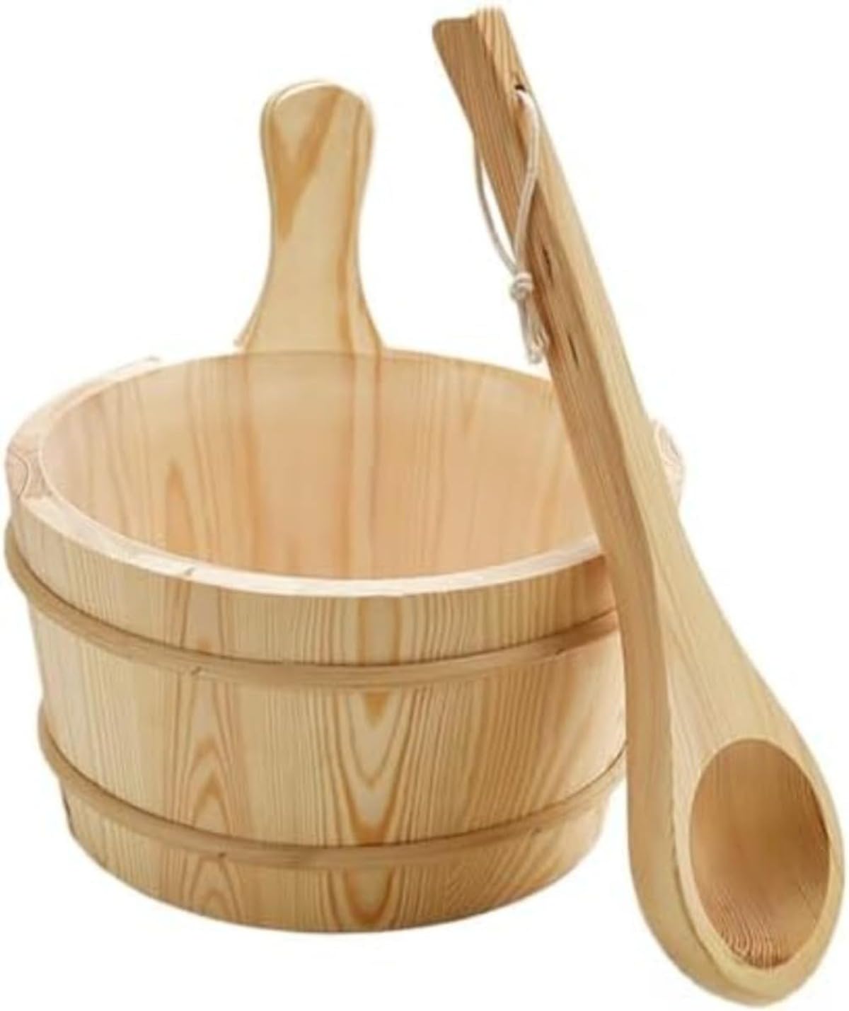 Natural Wood Sauna Bucket and Spoon Set Cypress Pine Hot Tub Spa Bath Tool
