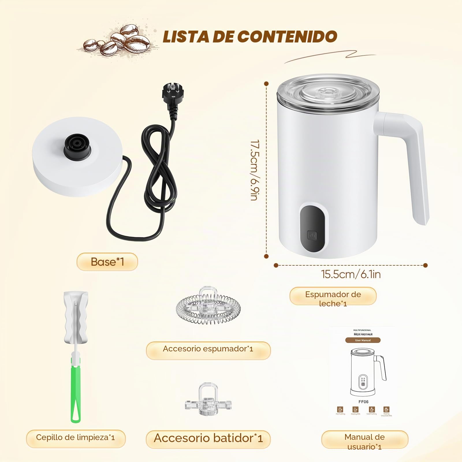 espumador de leche máquina automática de espuma 4 en 1 milk frother batidor de leche espuma electrico 350ML calienta leche para latte, capuchinos, macchiato...