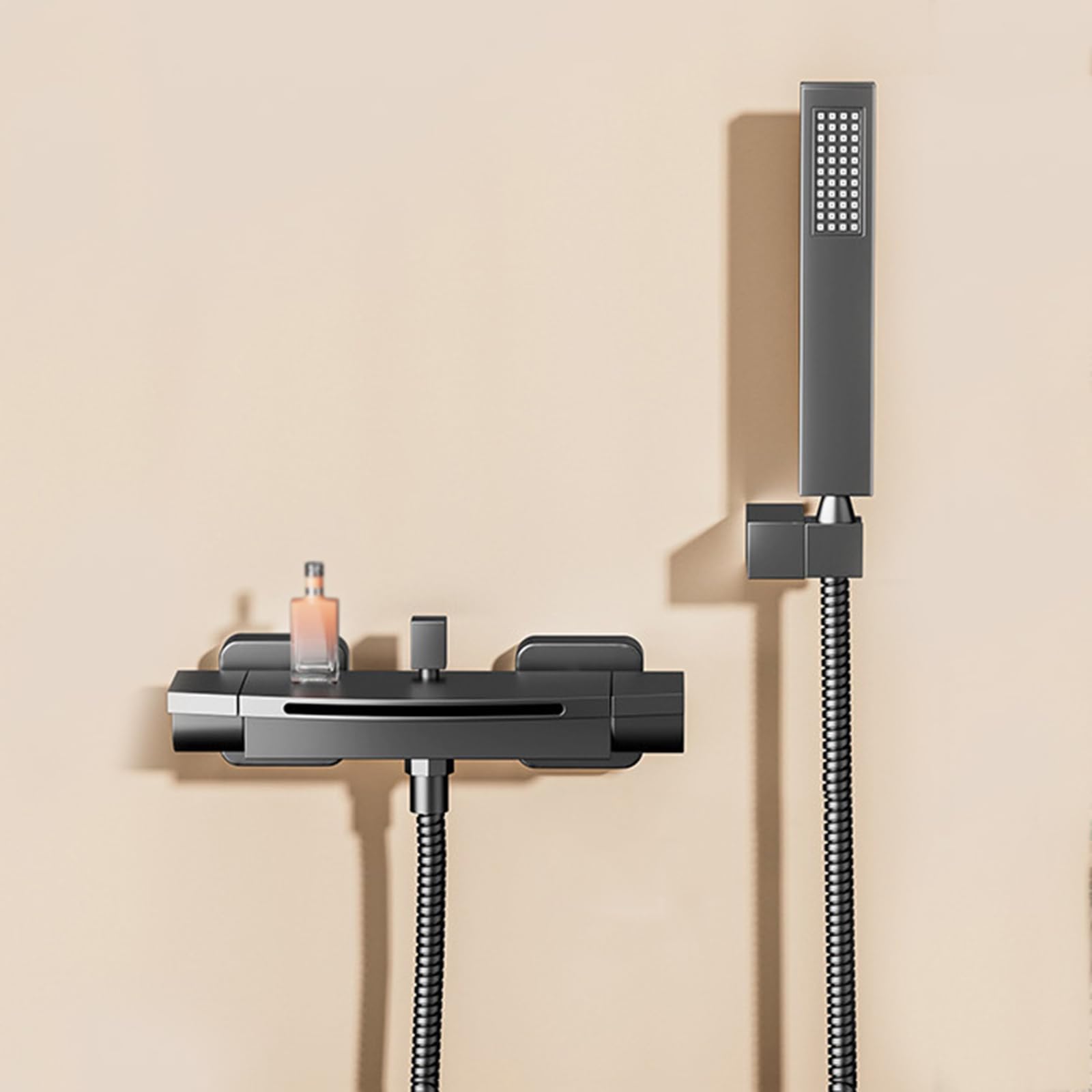 JYBNBBE Waterfall Bath Mixer Taps with Shower Hot and Cold Brass Wall Mounted Bath Mixer Tap with Shower Attachment White (Grey A)