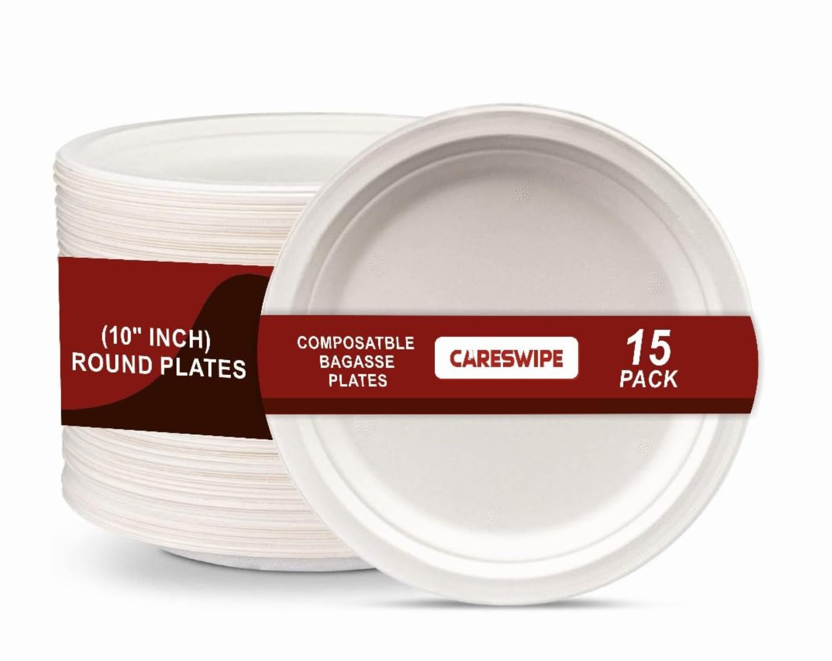 Careswipe Disposable Plate Round Plain, Eco-Friendly Disposable Plates, 1O inches 15 Pcs, Heavy-Duty for Parties, Events, Weddings, Picnics, and Everyday Use