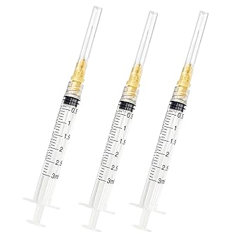 100pcs 3ml/cc 25G 5/8 inch（16mm）for Industrial Scientific Accessories, Refilling Liquid, Individually Wrapped