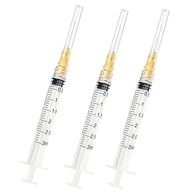 100pcs 3ml/cc 25G 5/8 inch（16mm）for Industrial Scientific Accessories, Refilling Liquid, Individually Wrapped