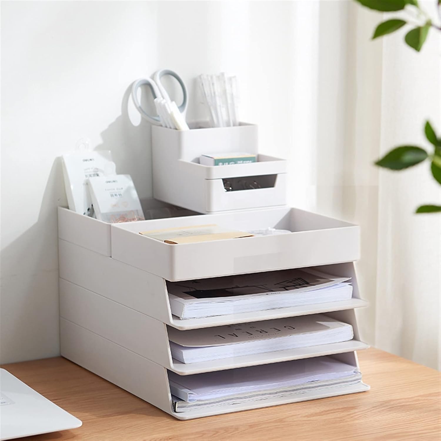 Under Bed Storage Table Storage Box, Paper Organizer, File, Plastic Box, Can Overlay (Size : White-S) ()