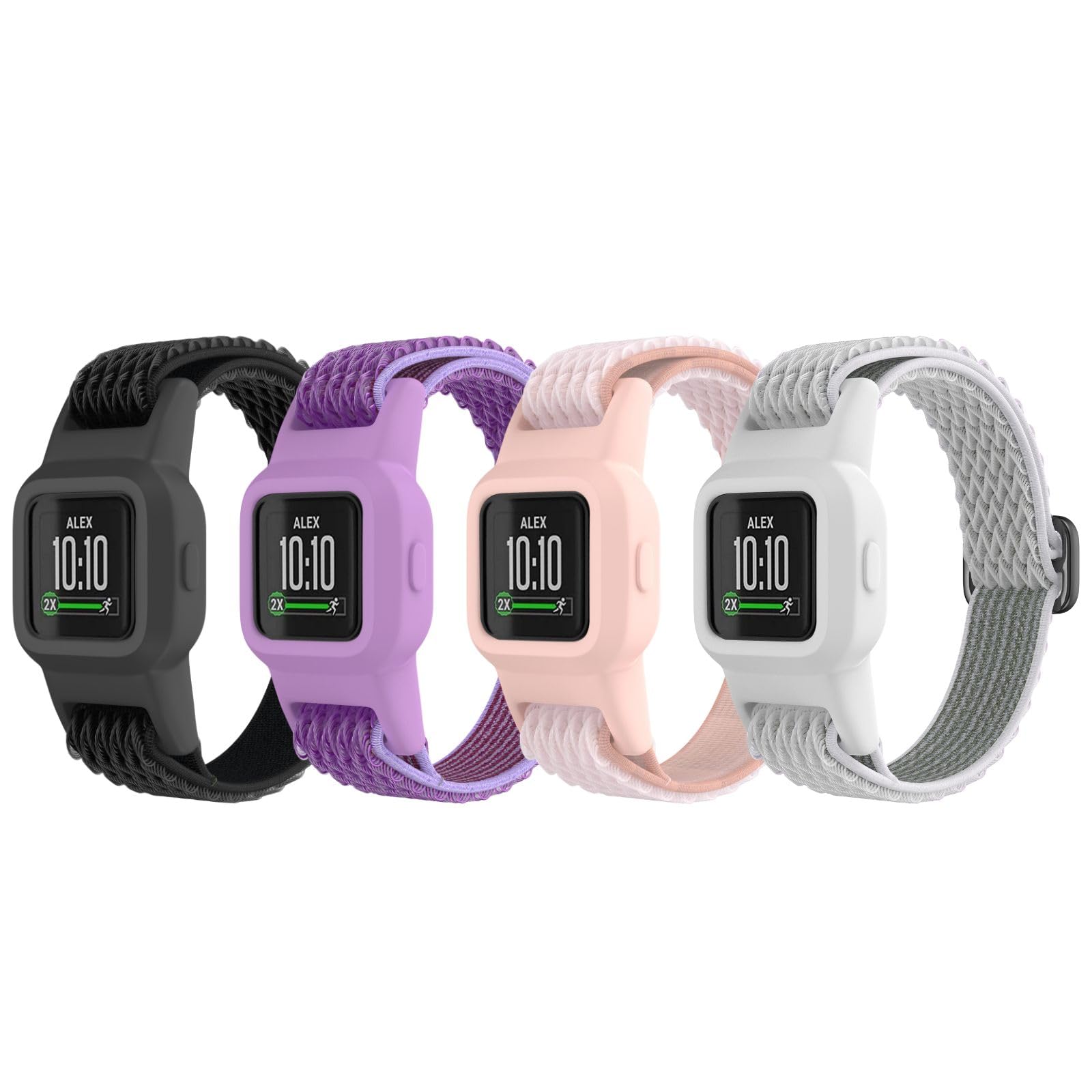 ESeekGo Elastic Bands Compatible with Garmin Vivofit Jr 3 for Kids, Colorful Nylon Stretchy Solo Loop Straps with Protective Case Adjustable Replacement Bands Accessories for Girls Boys