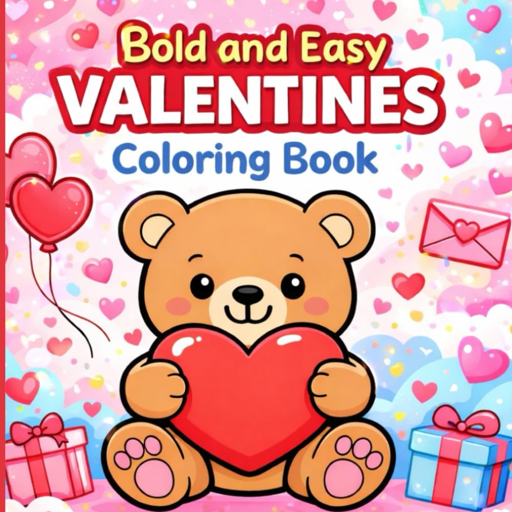 bold and easy valentines coloring book: For Kids Ages 3–7 | Cute & Simple Valentine Pages with Big Shapes and Thick Lines (Bold and Easy Activity Books)