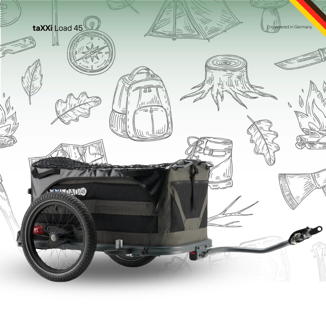 TAXXI Load 45 Lastenanhänger mit Federung für Fahrrad – Stabiler Fahrradanhänger bis 45 kg – gefedert, klappbar, wetterfest, Reflektoren, Kupplung, für Alltag & Freizeit
