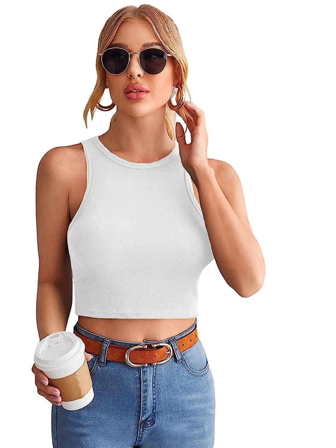 Women's Solid Ribbed Crop Tank Top-image-45