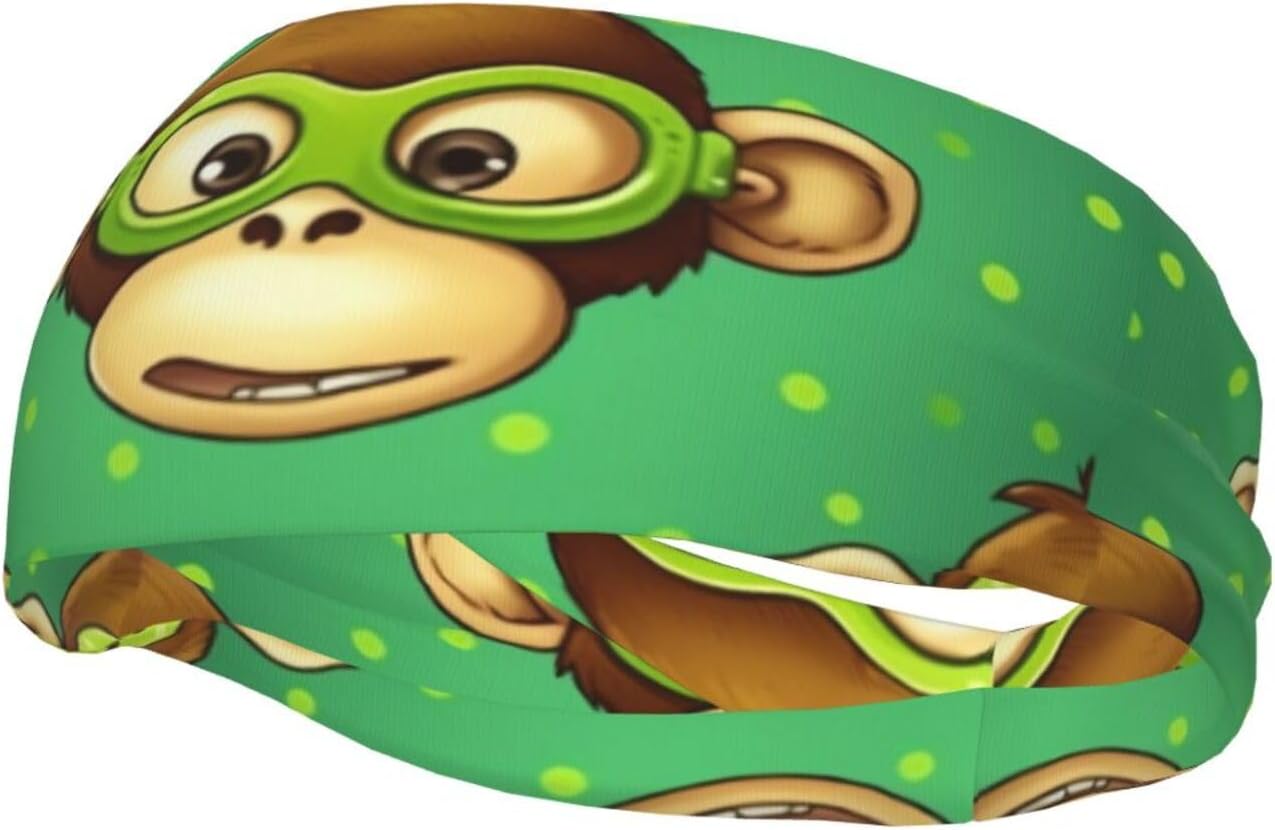 Sports Sweatband Head Bands Lightweight Breathable Non Slip Workout Headbands Green Clever Monkey Hairband for Women Men Fitness Running Cycling Hiking Yoga