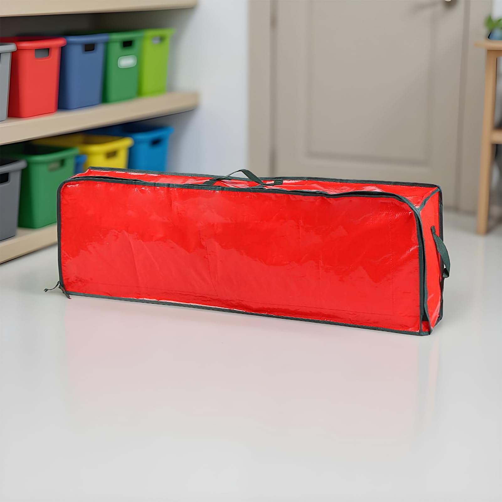 Geschenkpapier-Organizer, Polyethylen, 104 x 36 x 16 cm, große Aufbewahrungsbehälter mit Griff-Innentaschen, Geschenkpapierrollenhalter für Zuhause, Unterbett, Keller, Garage, Schrank