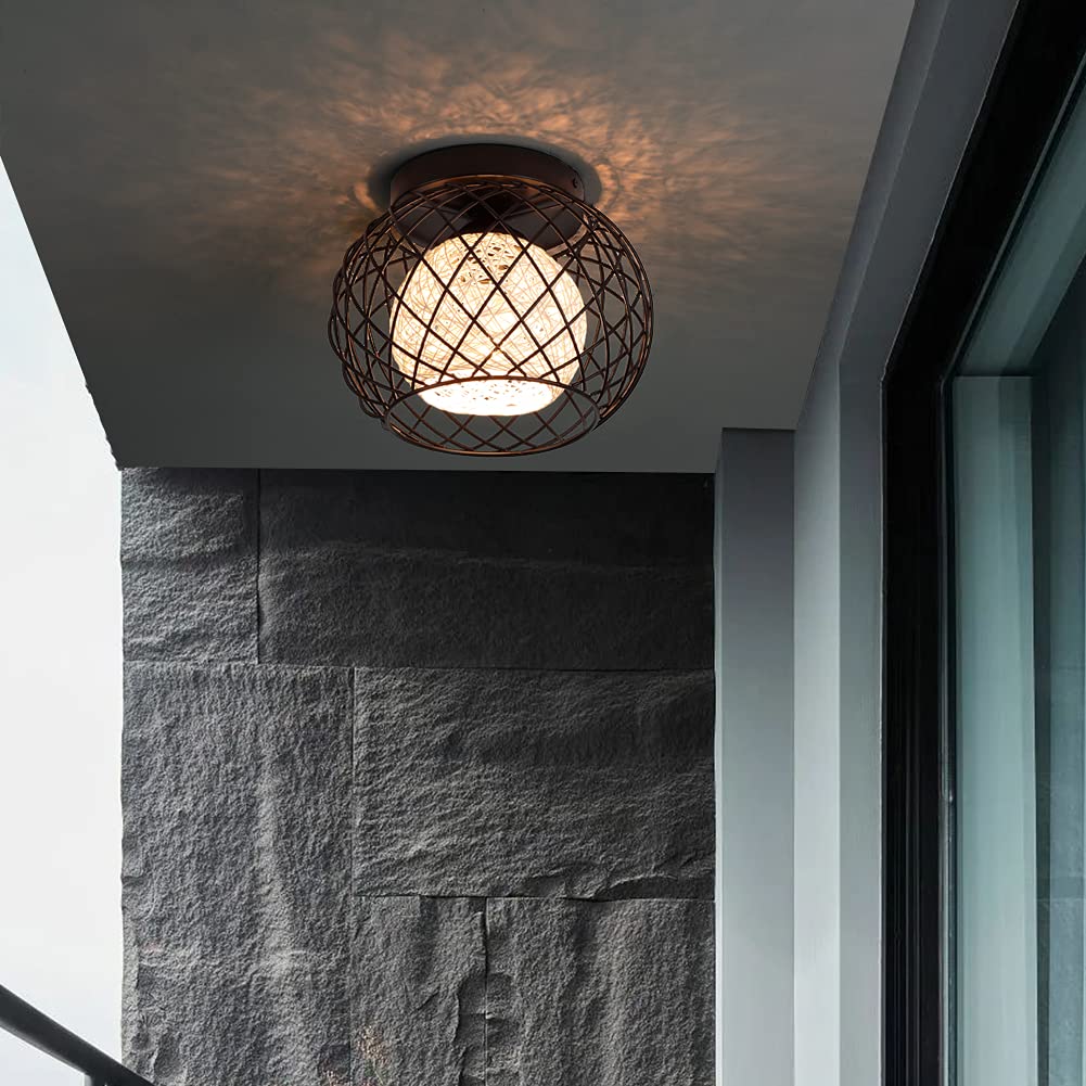 Lampada da Soffitto Vintage Plafoniera,Plafoniera vintage E27 Lampadario Soffitto Industriale Metallo Gabbia ferro Nero per Cucina Camera da letto Sala Da Pranzo