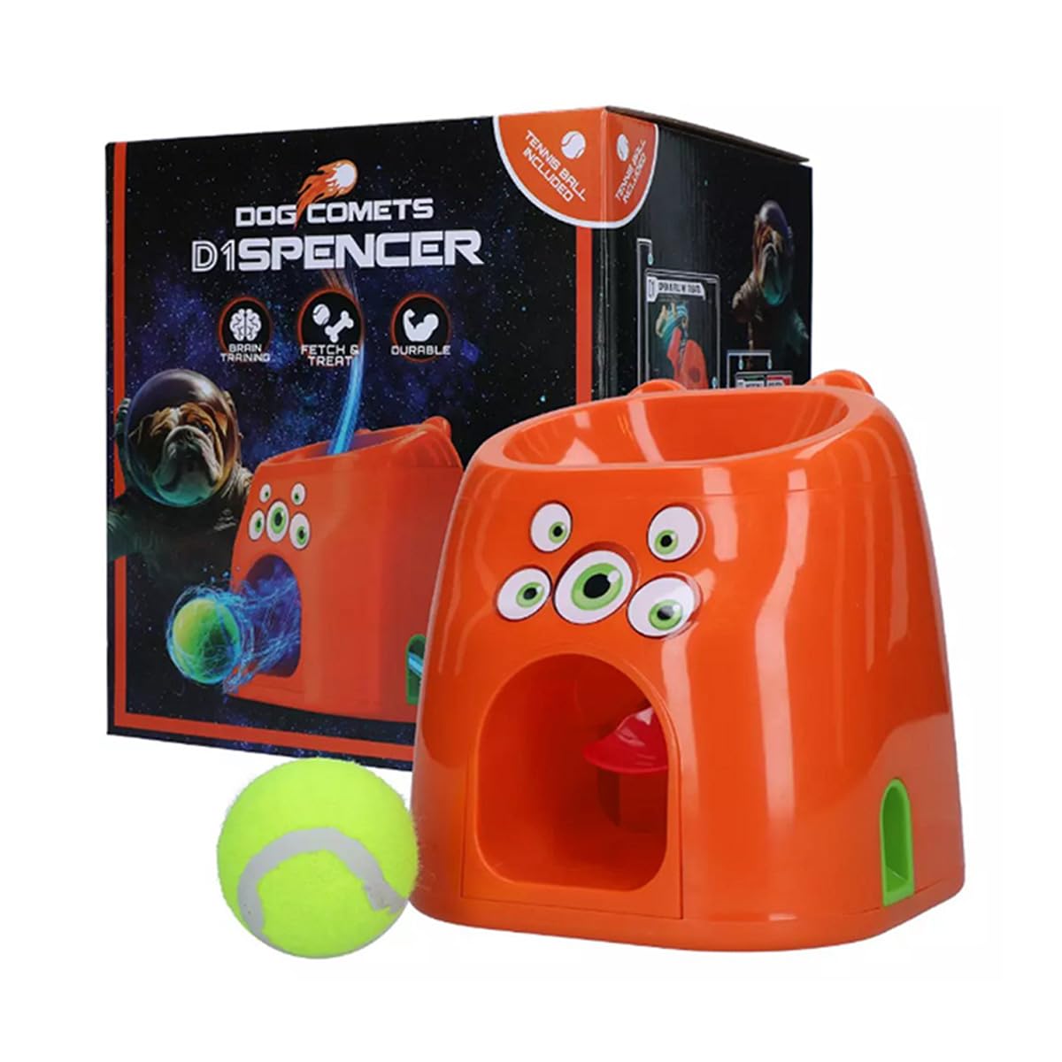 Holland Animal Care Dog Comets Fetch Snackmachine - Jouet à rapporter pour Chien - Jouet pour Chien - À remplir de friandises - Jouet Intelligent pour Chien - Orange - D1spencer Fetch and Treat