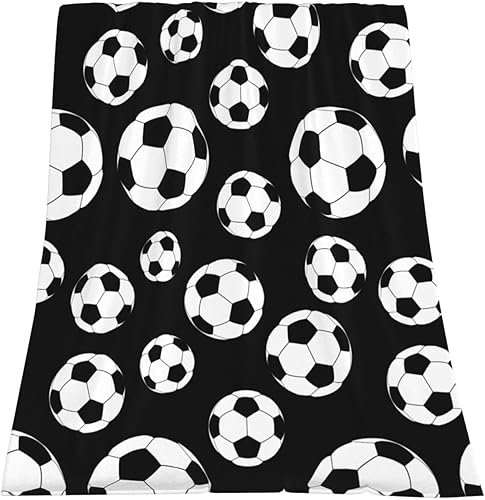 Miniatura 9 de Divertida manta deportiva de fútbol en blanco y negro, ropa de cama suave, cálida y acogedora manta de franela de felpa de forro polar, regalos para