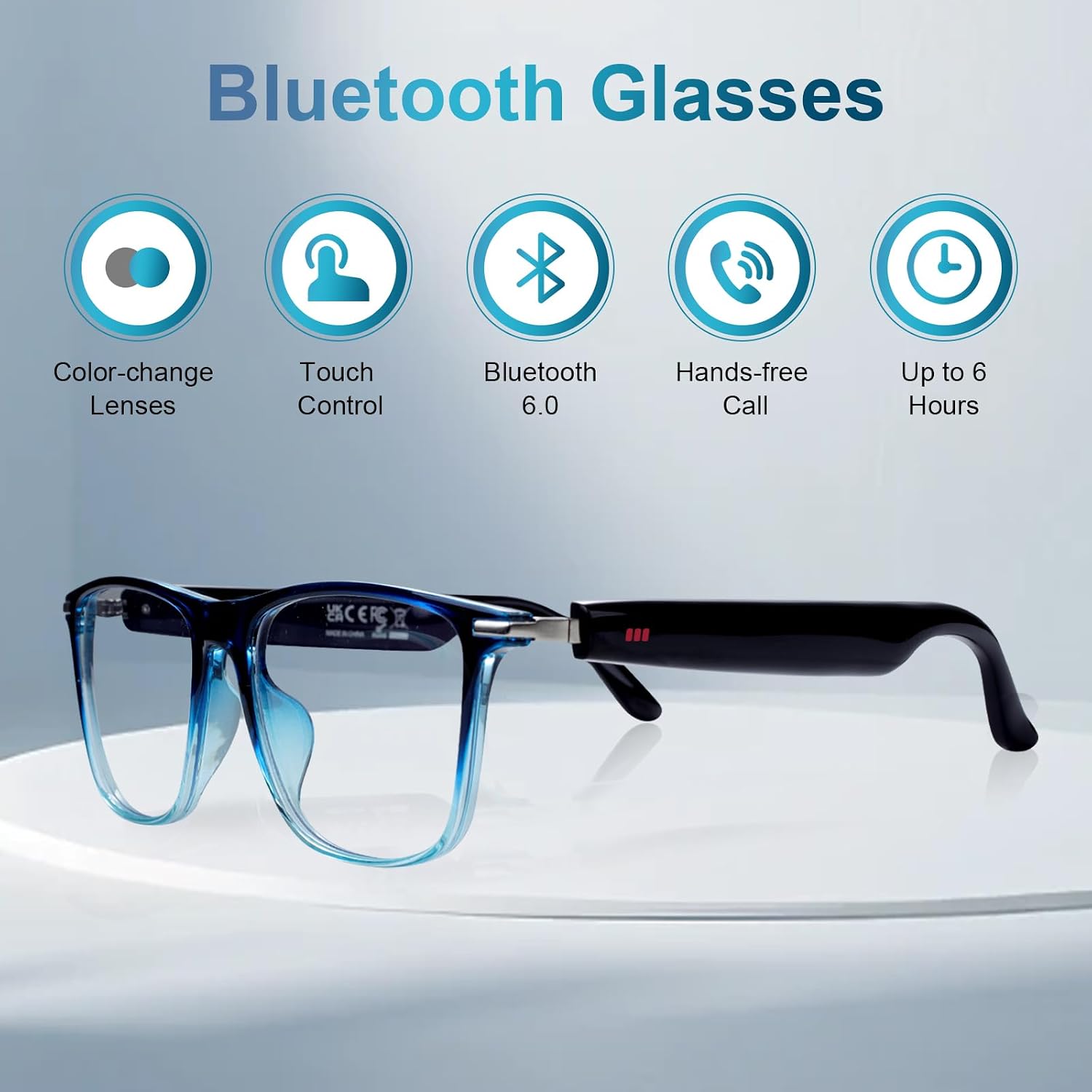 GenXenon Bluetooth Smart Glasses for Men & Women, Blue Light Blocking & Photochromic Glasses with Speaker, Hand-Free Call/Music Sunglasses, IPX5 Waterproof, Audio Eyeglasses for Travel/Working-Pink