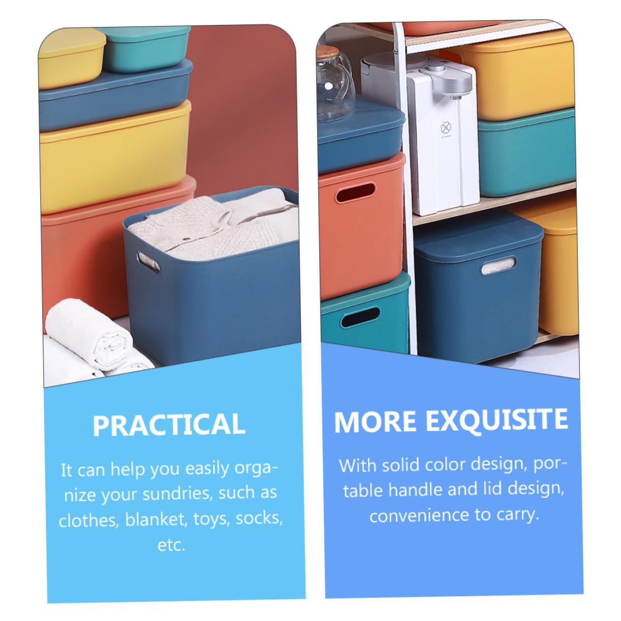 Contenitore con e Manici in Plastica Scatola Rigida per Armadio e Casa Organizer per Vestiti Biancheria e Accessori Blu