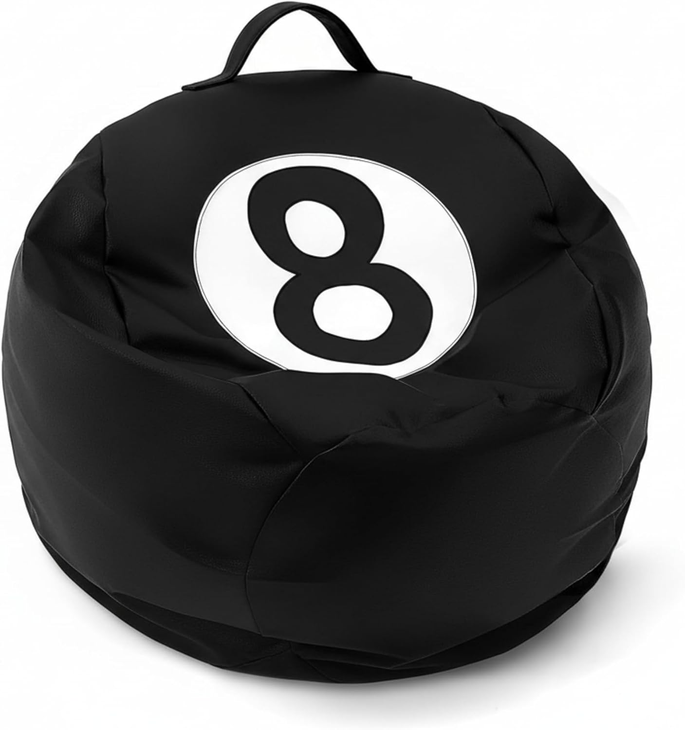 8 Ball Bean Bag Chair Cover Black 8 Ball Stuffed Leather Bean Bag Storage for Animal Organizing Plush Toys, Plush Toys Organizer PU Leather Black 8 Billiard Decor for Living Room (No Filling)