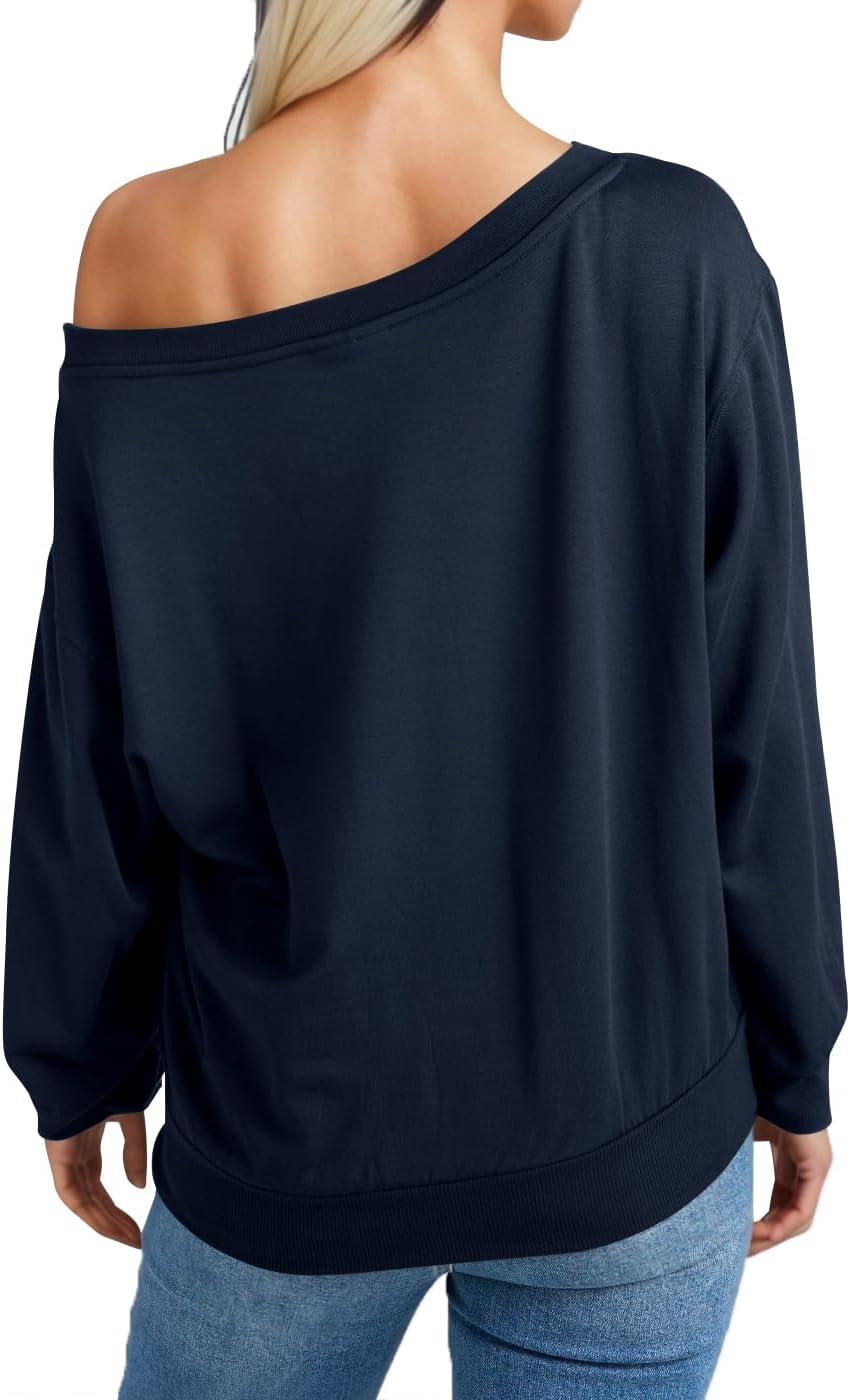 Dressmine Womens American Flag Sweatshirts Long Sleeve Off Shoulder Shirts Trendy Casual USA Hoodies 4th Of July Pullover