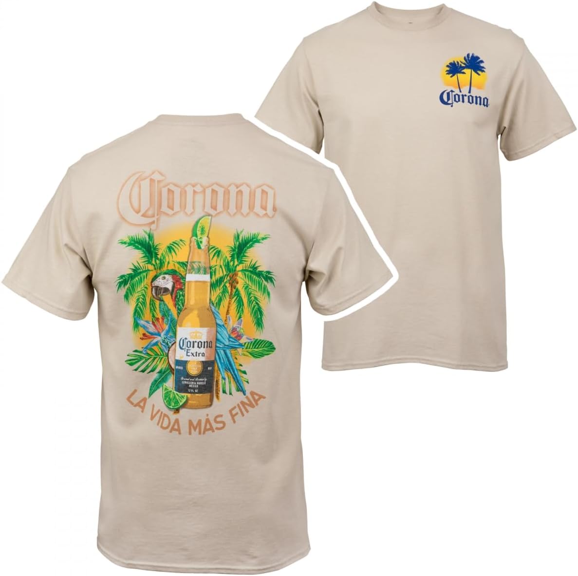 Corona Extra La Vida Mas Fina Bottle Front and Back Print T-Shirt