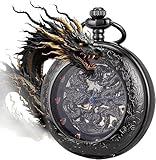 SPECIAL DESIGN - Carved Out Special Double Dragon Playing with Pearl design in 3D, stand for peace, perfectly and happiness. Unique magnifying glass design helps you read the time more easily. Paceful engraved pattern around the cover. Vintage and fa...