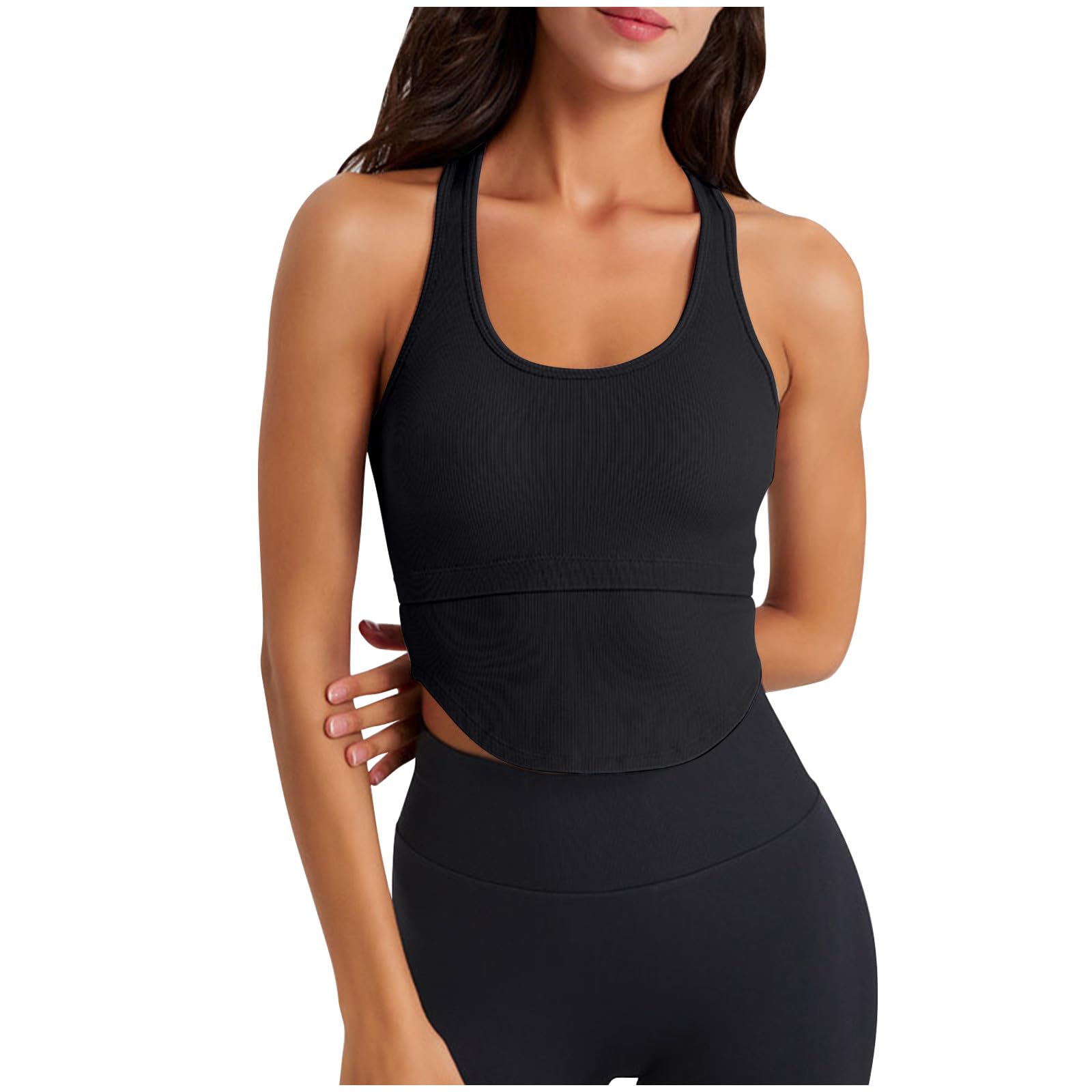 Womens Sports Bra Scoop Neck Tank Tops Halter Wirefree Racerback Camis Basic Tops Y2K Workout Activewear Yoga Crop