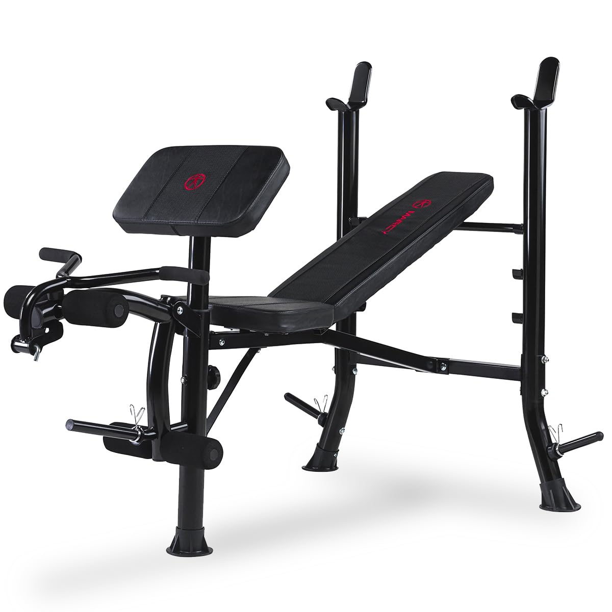 Marcy MKB-367H Banco de musculación estándar completo, capacidad hasta 135kg | Capacidad Total 270 kg, Respaldo Regulable, Desarrollador De Piernas, Predicador Incluido