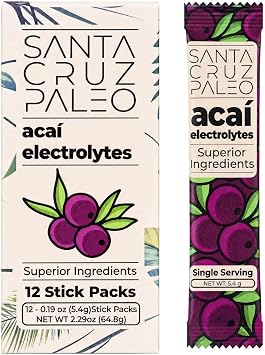 Santa Cruz Paleo Electrolyte Powder Sticks, Acai, Magnesium, Potassium, 12 Servings