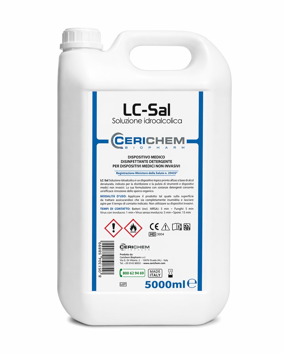 LC-SAL 5 Litri – Detergente Igienizzante per Superfici e Ambienti – Soluzione Idroalcolica Pronta all’Uso