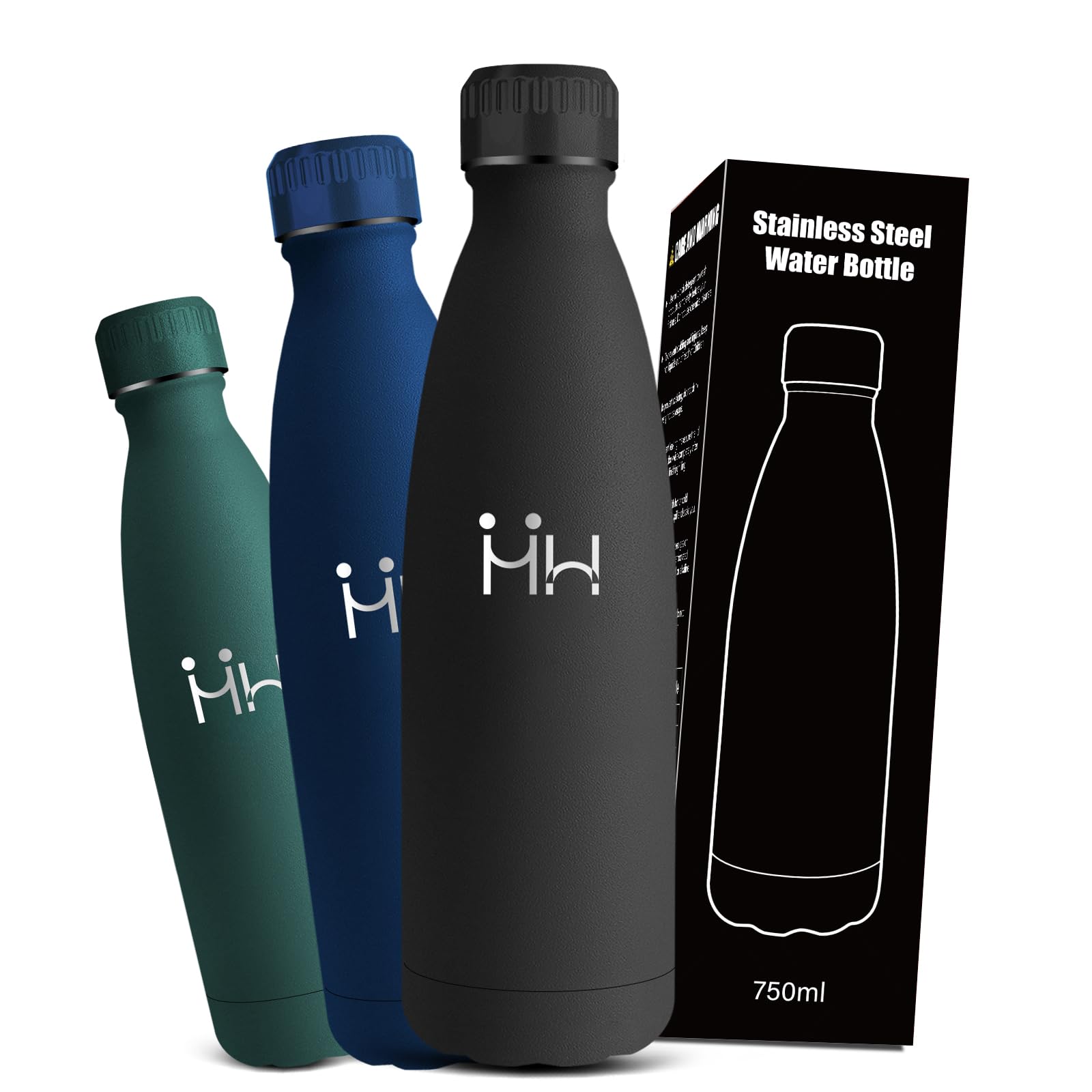 Mujigaga Water Bottle - 750ml - Insulated Water Bottle, BPA Free, Stainless Steel Water Bottles, Leakless, Vacuum Insulated, Easy to Carry for Schools, Travel, Gym, Sporting