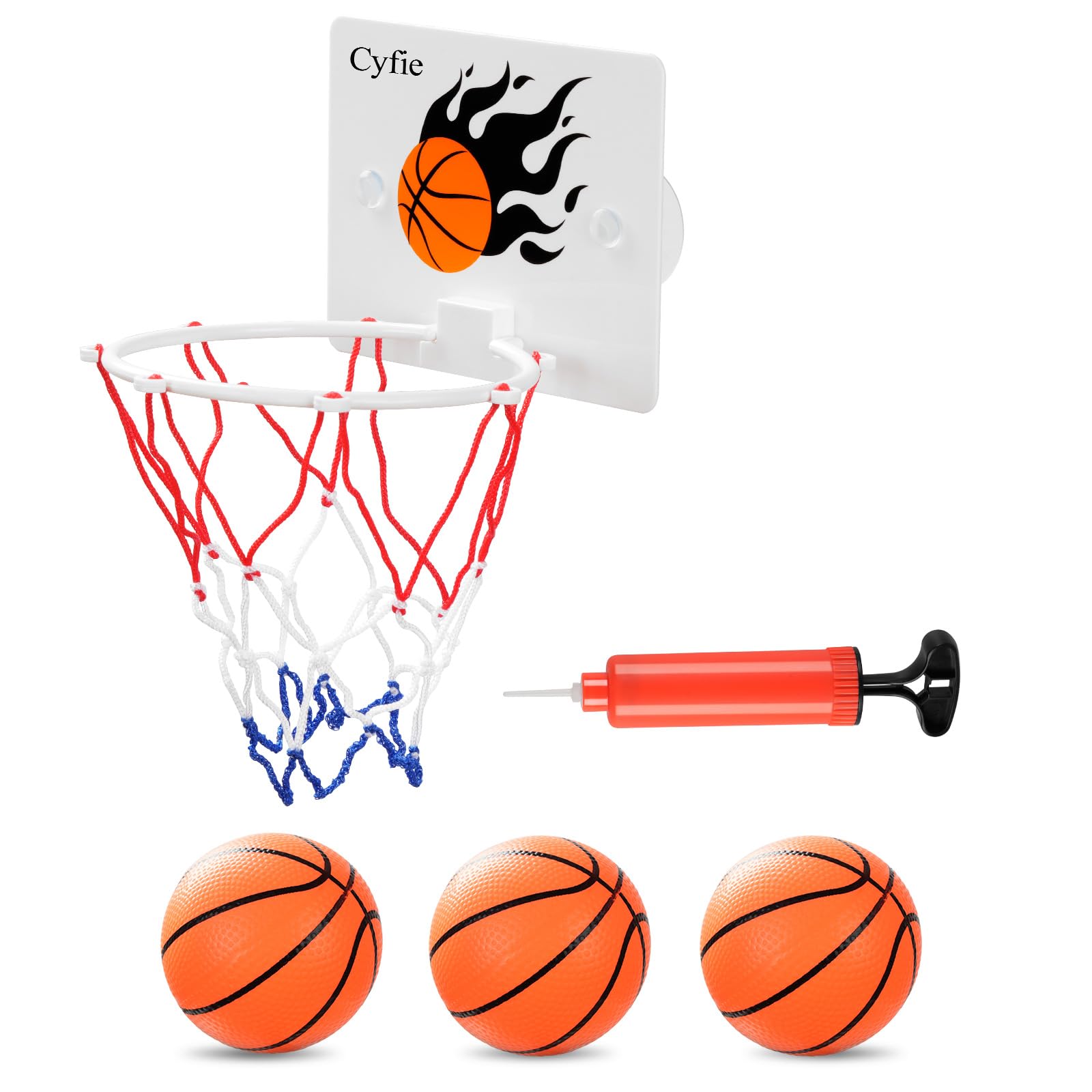 CYFIE Canestro Basket da Camera con Ventosa, con 3 Pallone Basket e 1 Pompa, Mini per Bagni, Uffici, Camere da Letto, Studi, Scrivanie, Porte, Pareti