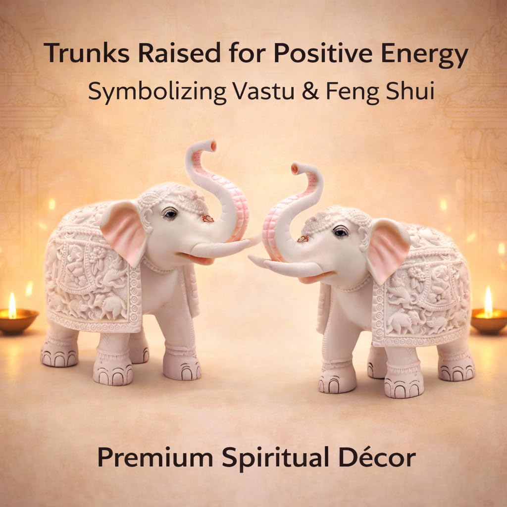White Marble Elephant Statues - Good Luck & Prosperity -5 White Marble Elephant Statues - Good Luck & Prosperity -5