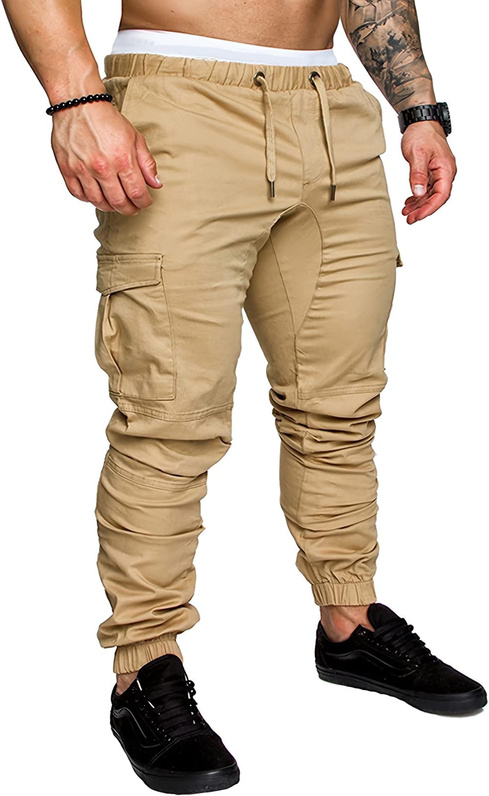 Men‘s Joggers Athletic Sweatpants - Fashion Cargo Pants Gym Track Pants Slim Comfortable Trousers, Khaki, XX-Large
