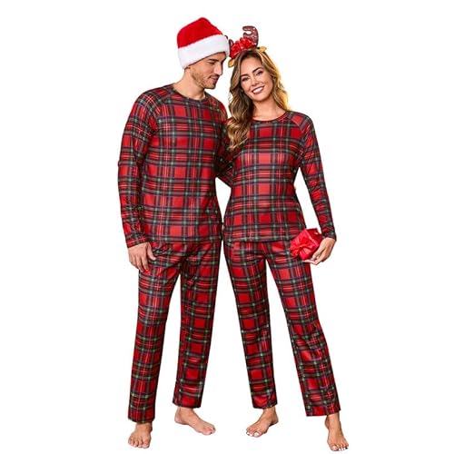Marvmys Matching Pajamas for Couples Men & Women Long Sleeve Plaid Pjs Loungewear Pjs Set with Pockets S-3XL Women Medium Christmas Red Plaid