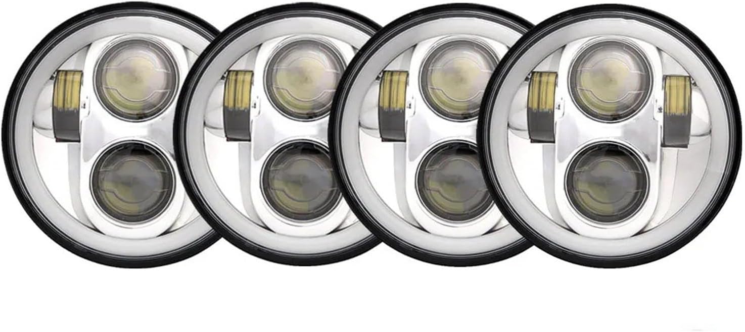 Car Headlight For Cadillac For Calais For DeVille For Eldorado For Fleetwood Headlight LED Angel Eyes Halo Ring Eye DRL 5.75inch LED Headlamp Auto Headlamp(Silver with halo)