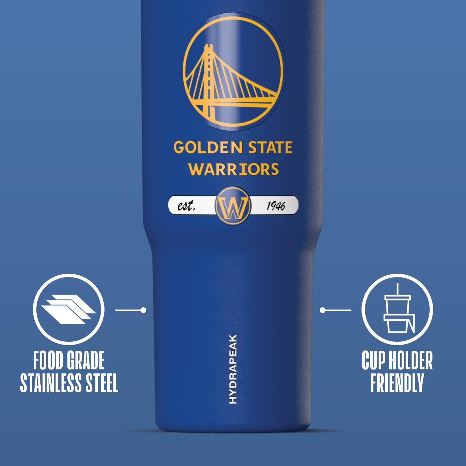 Hydrapeak x NBA Officially Licensed Golden State Warriors 32 oz Nomad Tumbler with Handle and Straw Lid, Leakproof Stainless Steel Water Bottle - Image 4