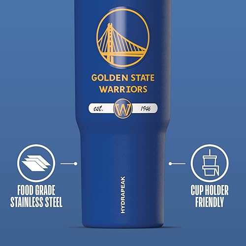 Miniatura 4 de Hydrapeak x Vaso con licencia oficial de la NBA Golden State Warriors de 32 onzas con asa y tapa con popote, botella de agua de acero inoxidable a