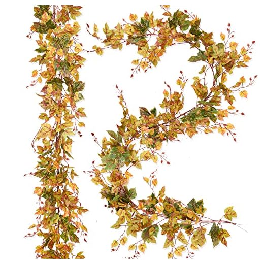 23+ Stunning Fall Garland Ideas for a Cozy Home Decor 2 2 Pack Fall Maple Leaf Garland Clearance - 6.5ft/Piece Artificial Fall Foliage Garland Autumn Decoration for Home Wedding Halloween Party Thanksgiving