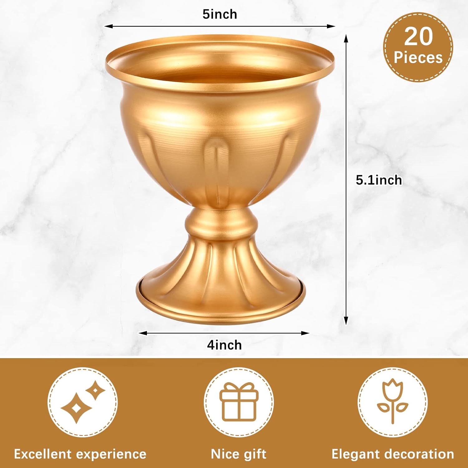 Rtteri 20 Pcs Mini Gold Metal Vase Wedding Flowers Gold 5.1inch Tall Metal Compote Vase Bulk Table Centerpieces Decoration for Wedding Party Anniversary Ceremony Birthday