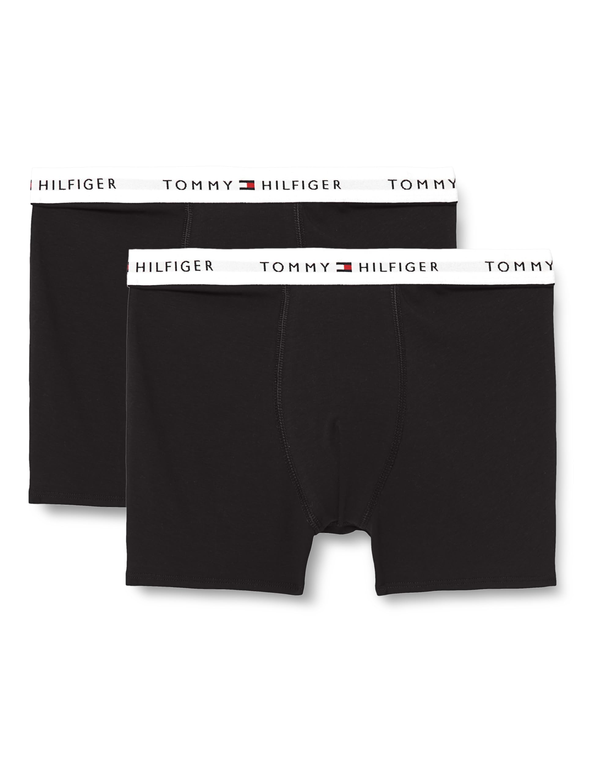 Tommy Hilfiger Boys’ 2 Pack Boxer Briefs with Logo Waistband, Black (Black/Black), 10-12 Years