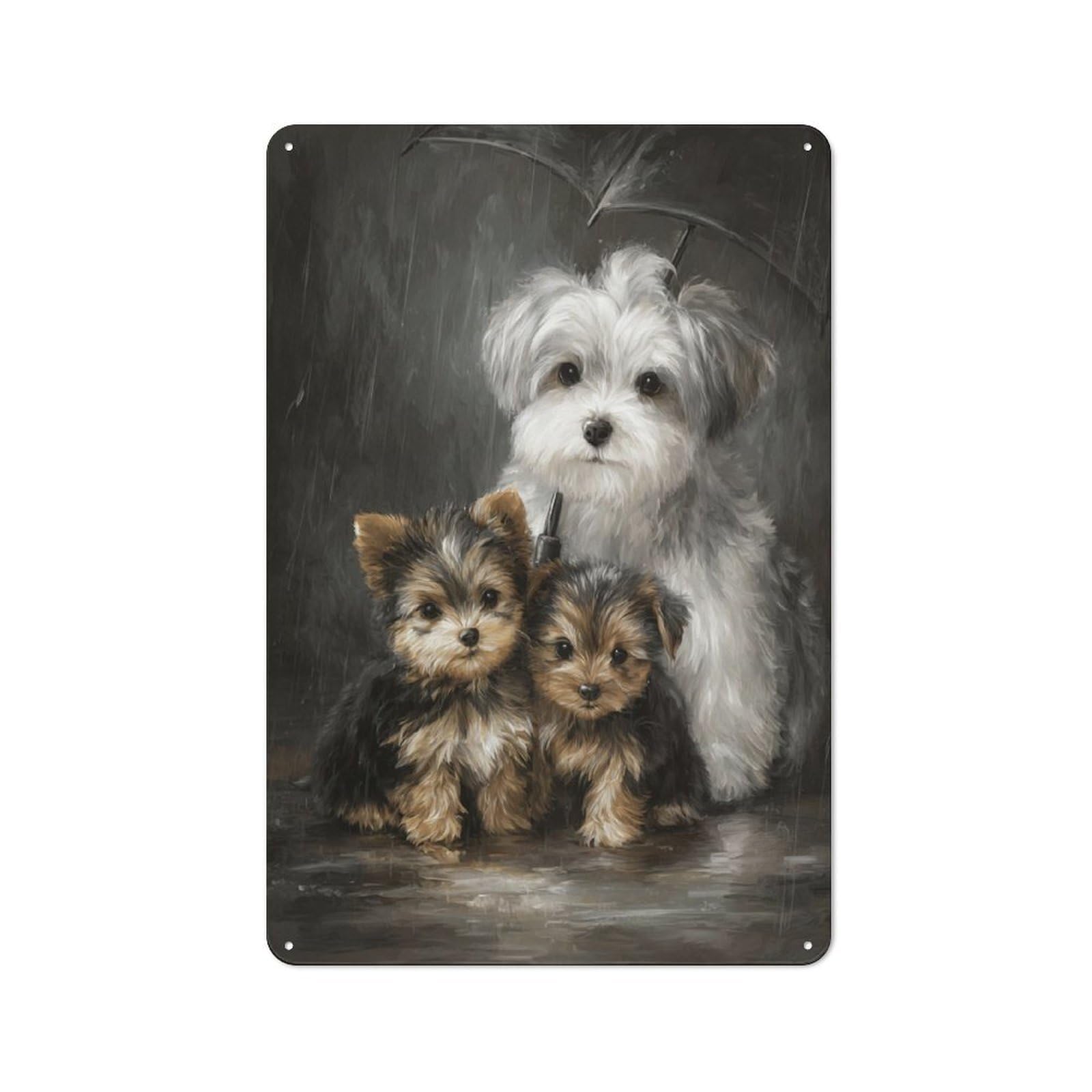 Junmoney Rainy Day Pups Metal Wall Sign 30X20cm Featuring For Garage Or Workshop, For Home Office, Studio And Craft Room Walls