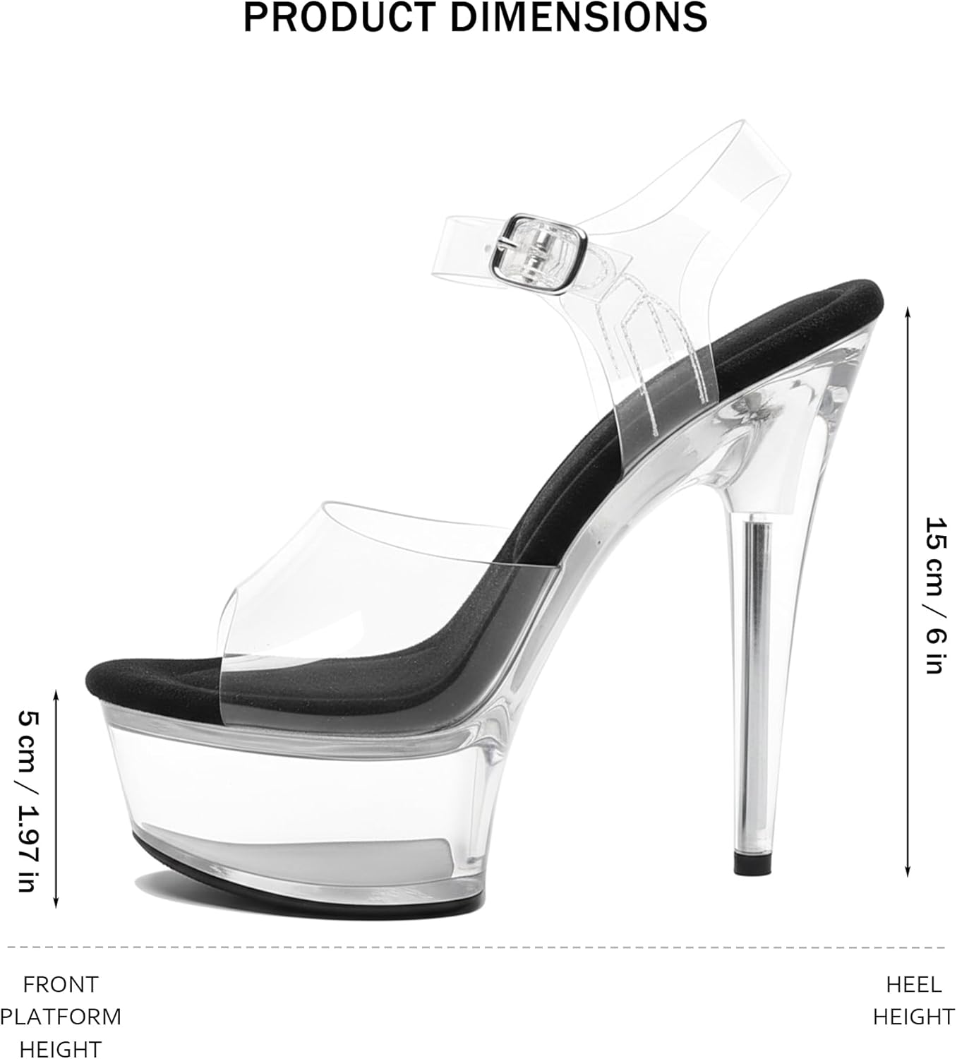 WUXIN H&P Women's 6in Clear Platform High Heels Ankle-Strap Sexy Stiletto Pole Dance Exotic Sandal Shoes - Image 5