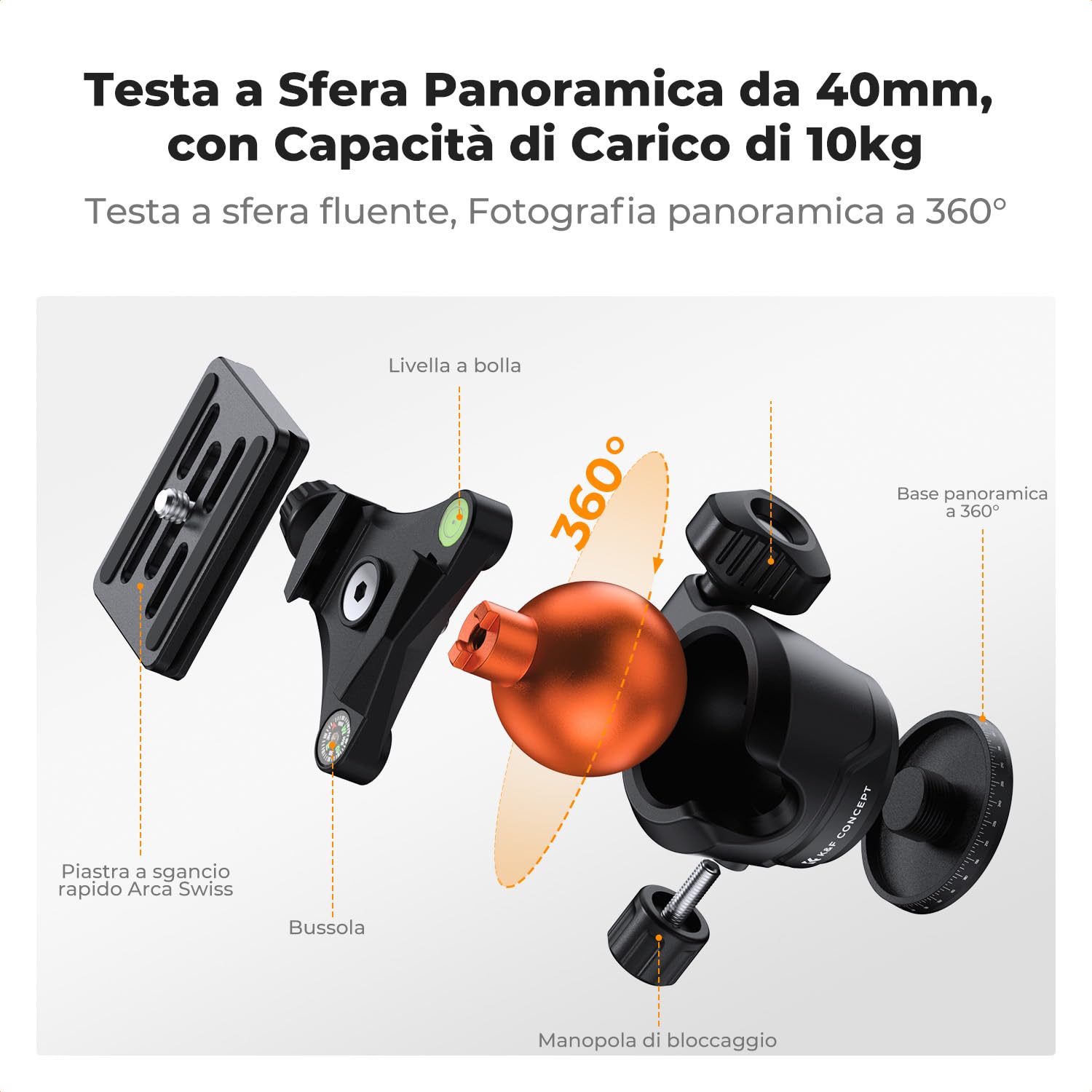 K&F CONCEPT Treppiede per Fotocamera 163cm, Cavalletto Fotografico in Alluminio Leggero e Compatto, Carico Max 10kg, Treppiedi per Fotocamere DSLR/Sony/Canon/Nikon, Binocoli, Smartphone, iphone ecc
